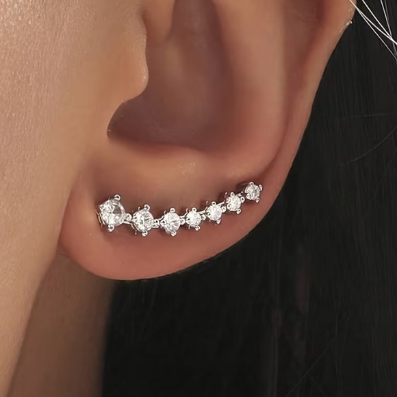 Elegant Silver Crystal Ear Climber - Picture 3 of 5